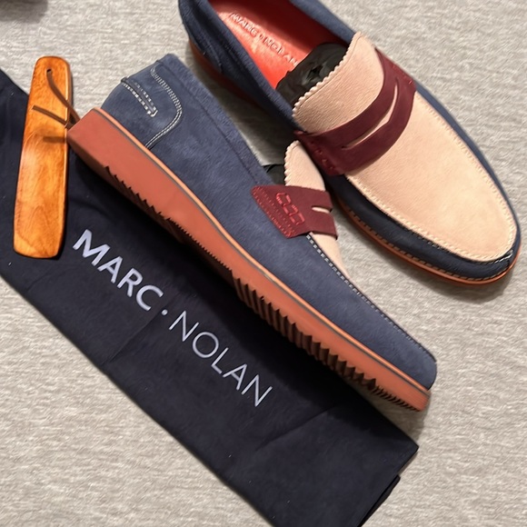 *New in Box* Abe Blue Earth Suede Penny Loafers - Picture 3 of 6